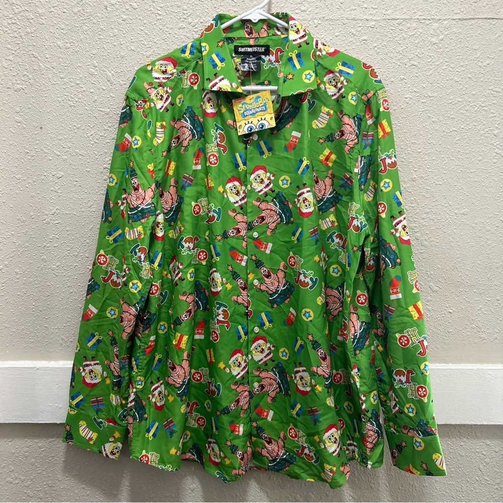Suitmeister Spongebob Squarepants Christmas Button Up Long Sleeve Shirt NWT XL